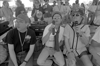 Joe Nick Patoski and Doug Sahm heckle the players during the 1999 SXSW softball game. Joe Nick Patoski and Doug Sahm heckle the players during the 1999 SXSW softball game.