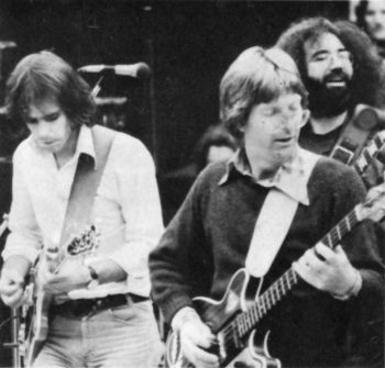 Bob Weir, Phil Lesh and Jerry Garcia of the Grateful Dead at Lindley Meadows, Golden Gate Park, San Francisco, 1975. Photo: Matthew Cupp.