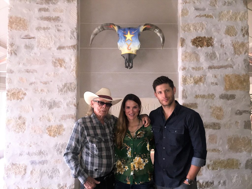 Boyd Elder, Danneel Ackles and Jensen Ackles hang with 'Y6' at the couple's home near Austin, Texas.
